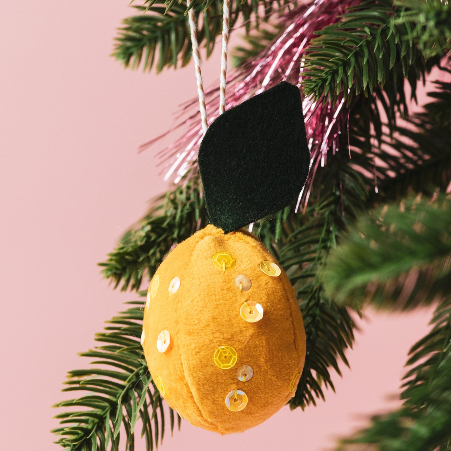 Velvet Sequinned Lemon Ornament