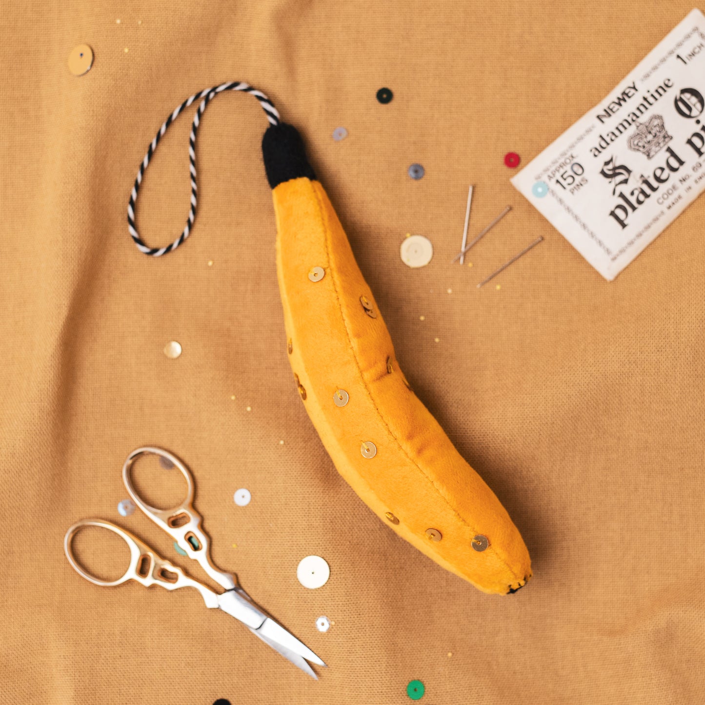 Velvet Sequinned Banana Ornament