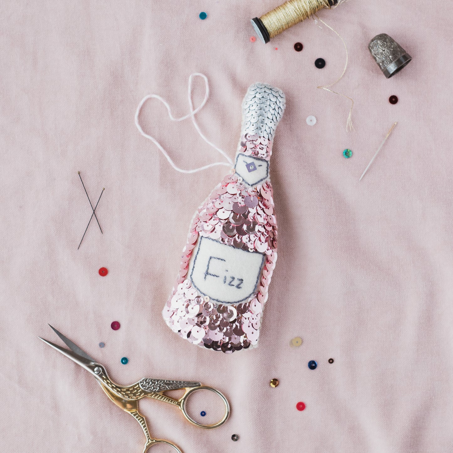 Pink Fizz Sequin Ornament Set