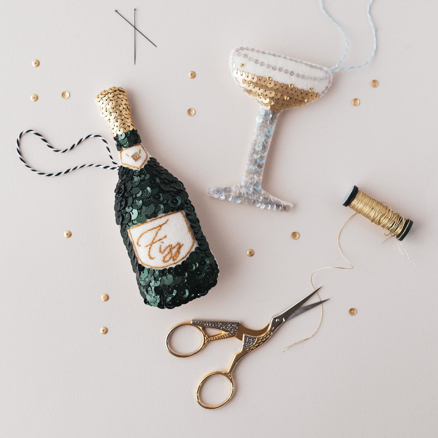 Green Fizz Sequin Ornament Set