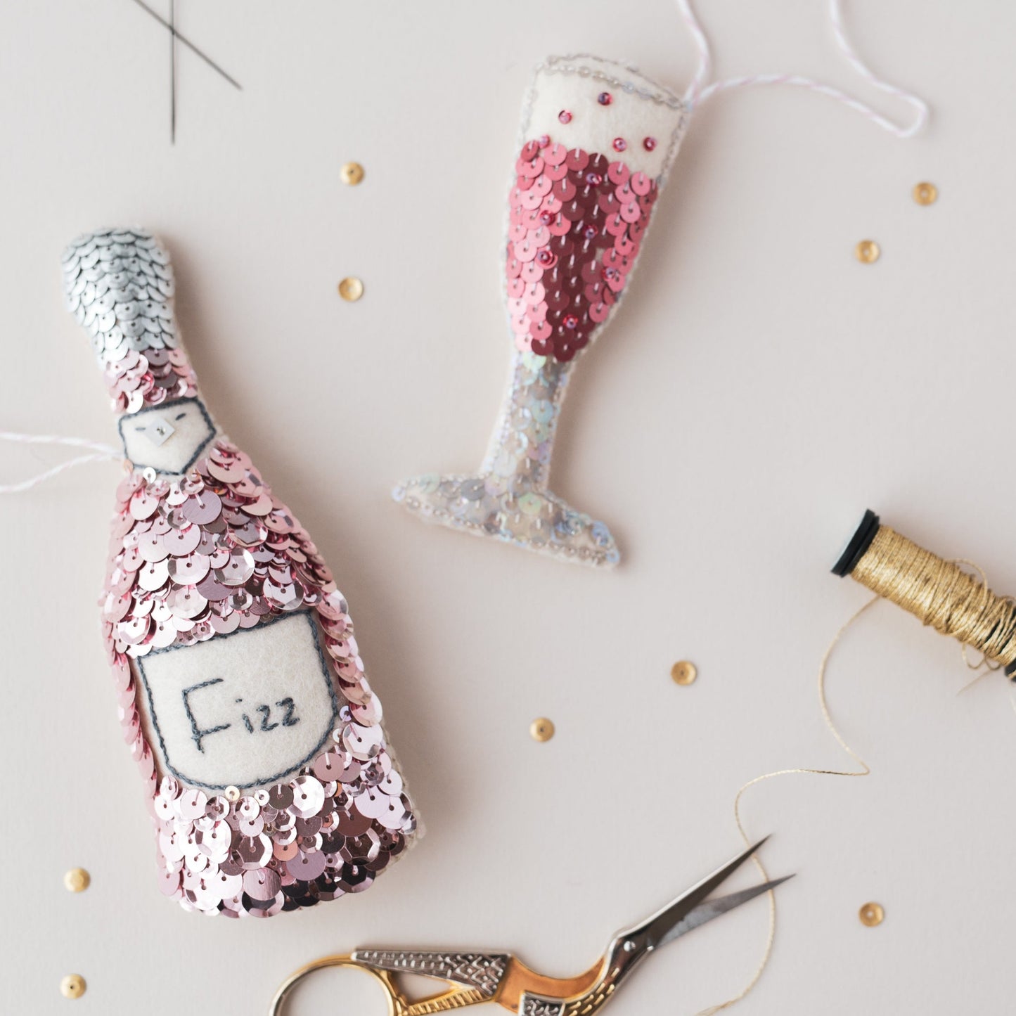 Pink Fizz Sequin Ornament Set