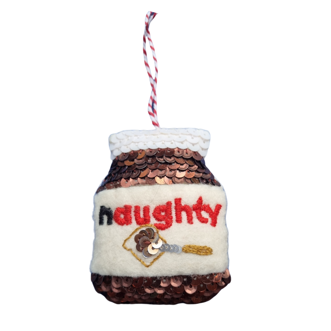 Naughty Chocolate Spread Sequinned ornament