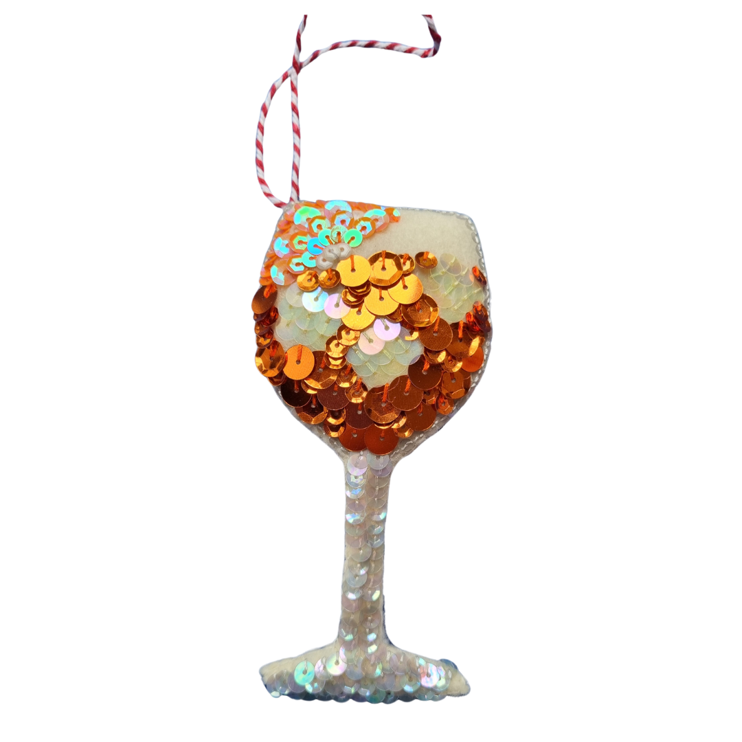 Orange spritz sequinned glass hanging ornament