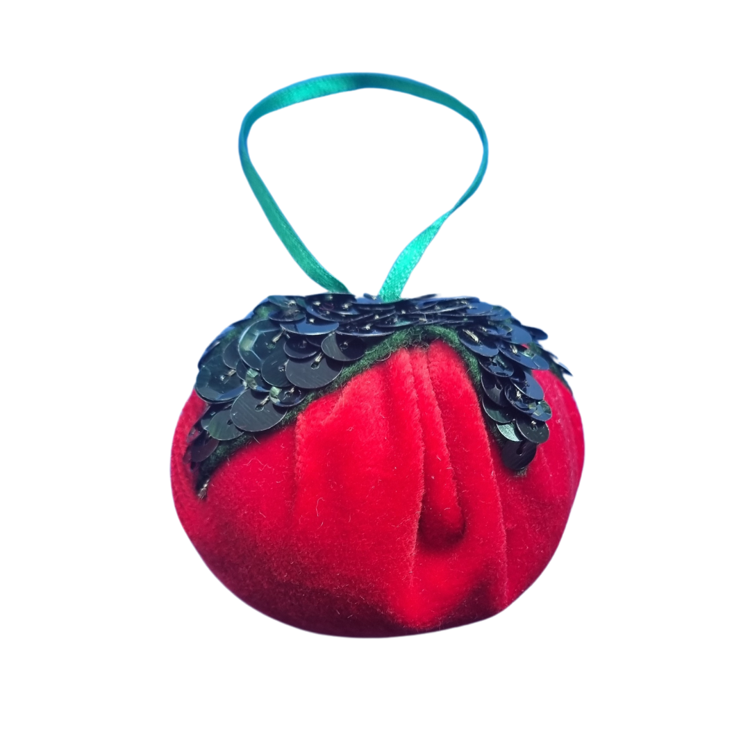 A red velvet tomato hanging ornament