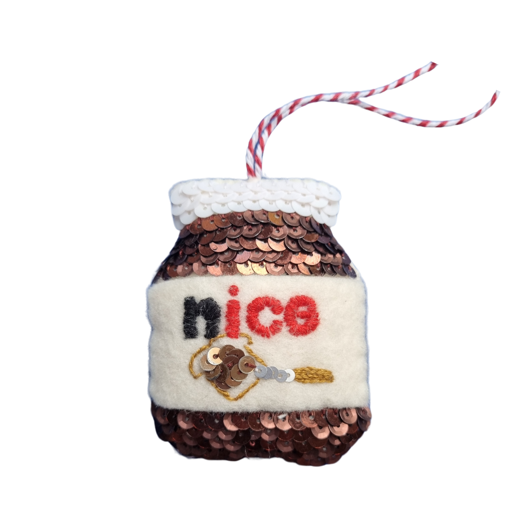 Cut out of Nice Chocolate spread sequinned ornament