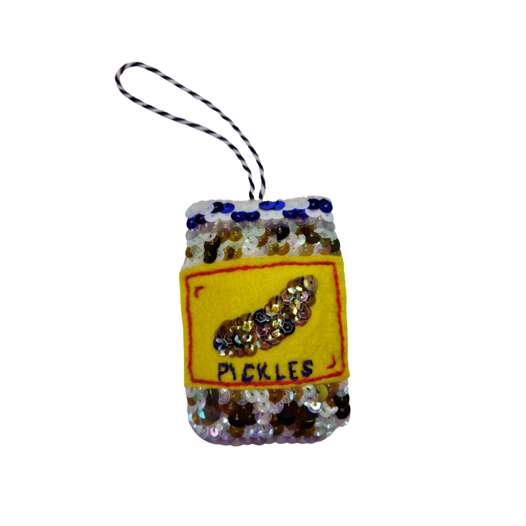 a sequin pickle jar