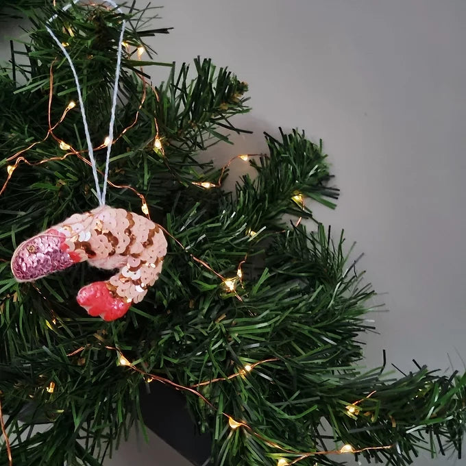 Handmade Prawn Hanging Sequin Decoration