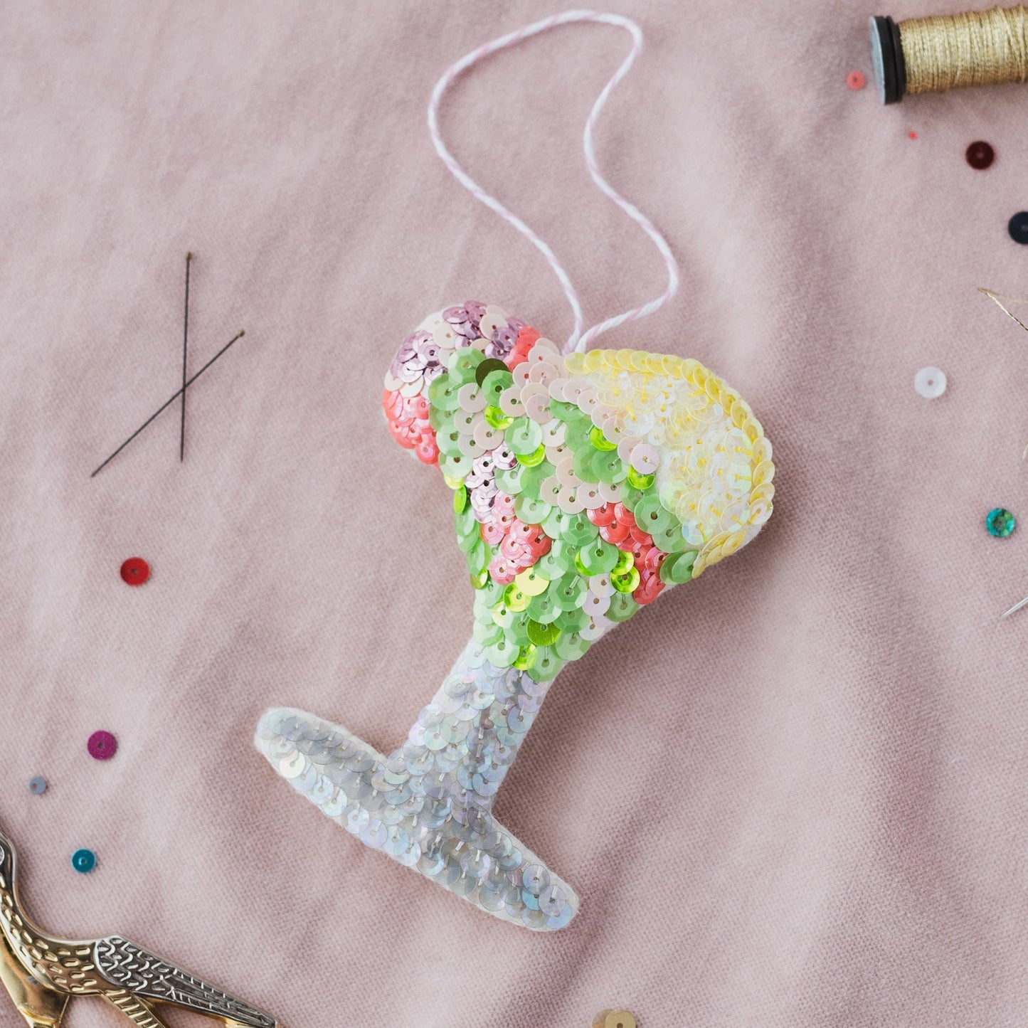 Handmade Shrimp Cocktail Sequin Hanging Decoration