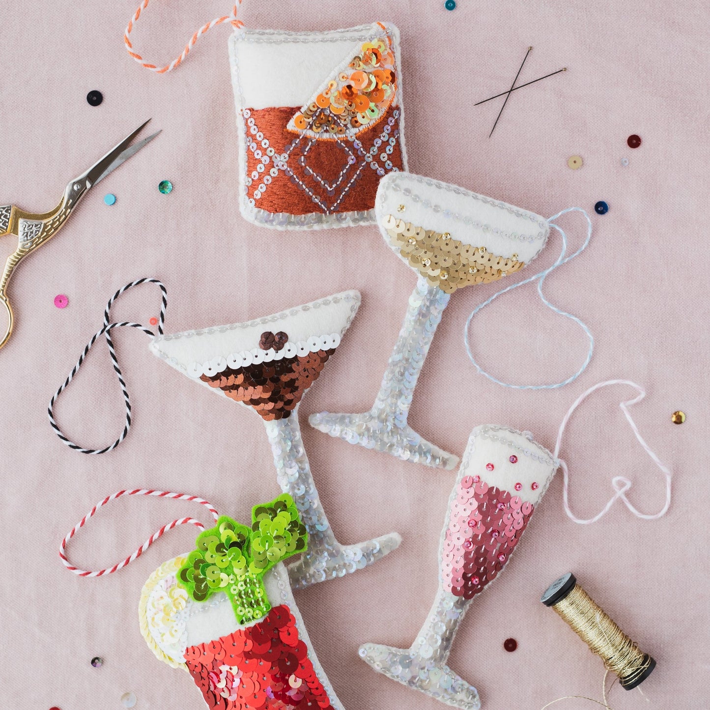 a collection of cocktail ornaments