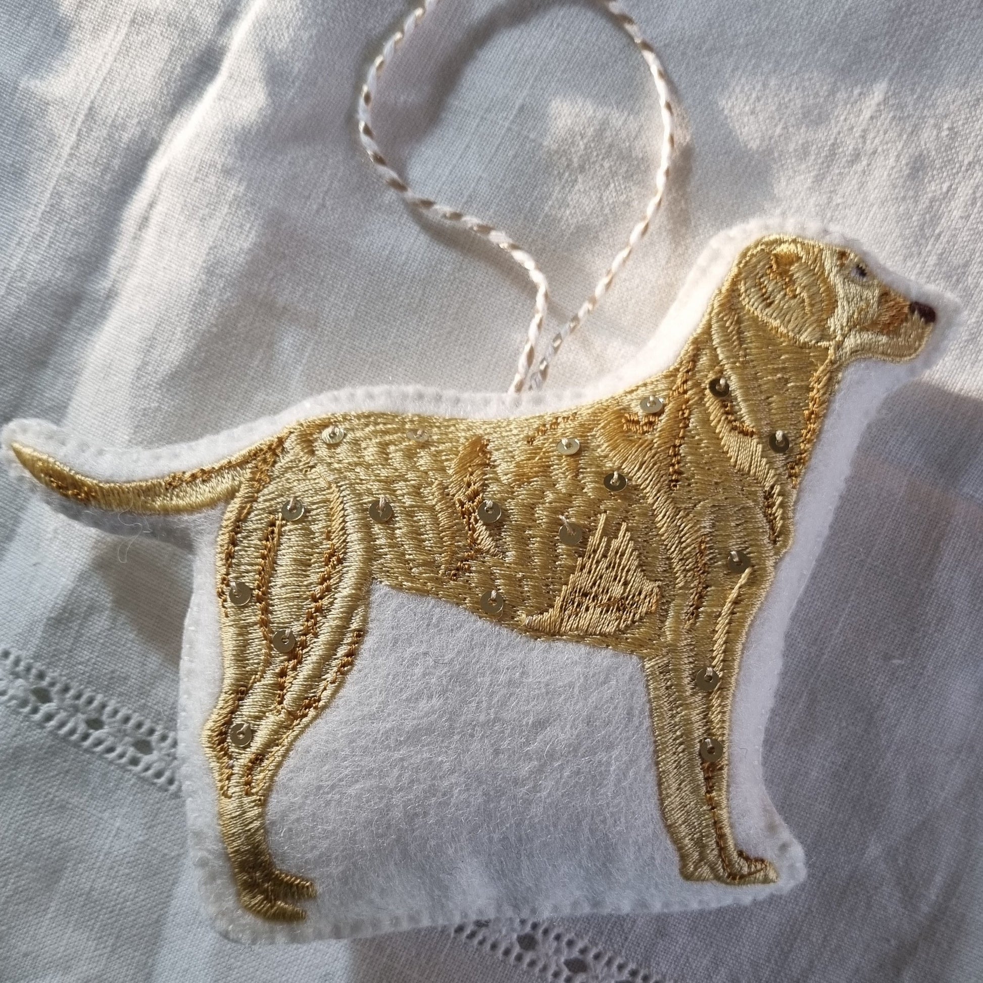 Golden Labrador embroidered christmas ornament