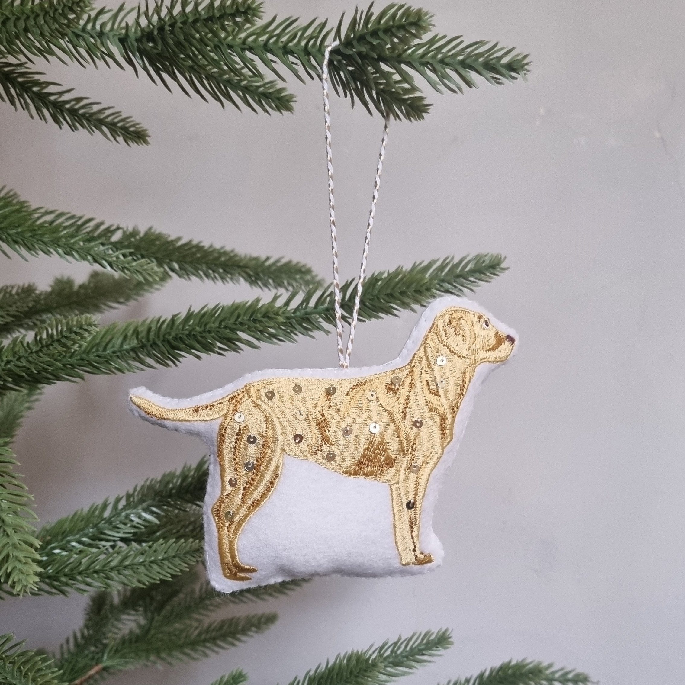 Gold hot Dog Ornament with Real Carpet