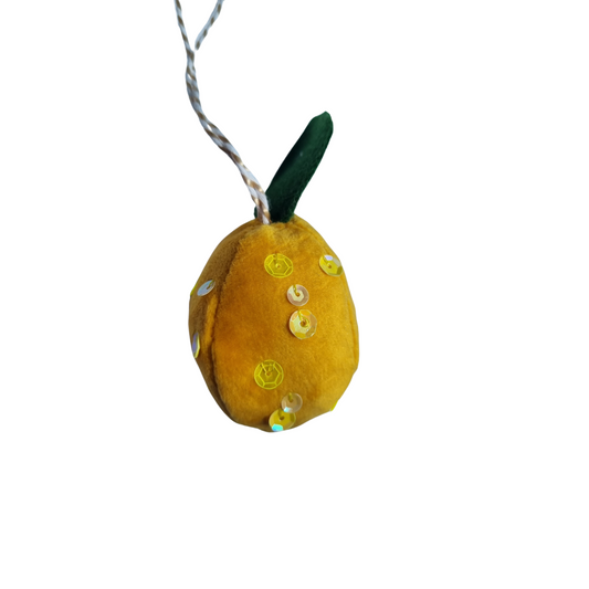 Velvet Sequinned Lemon Ornament