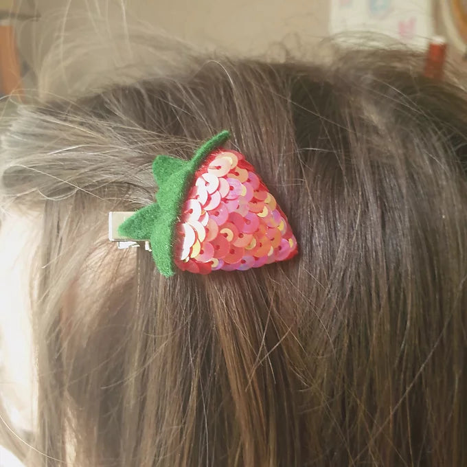Sequin Strawberry Hair Clip, pale red, the Daisy