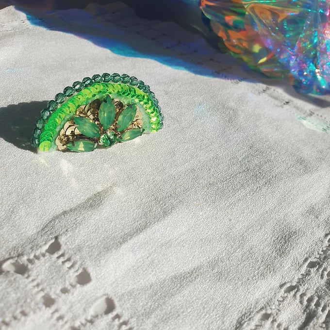 Lime Hair Clip, made of sequins and rhinestones