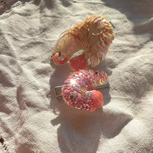 Handmade Pink Shrimp Hair Clip, the small pink one is the bethany and the large pale pink one is the elle