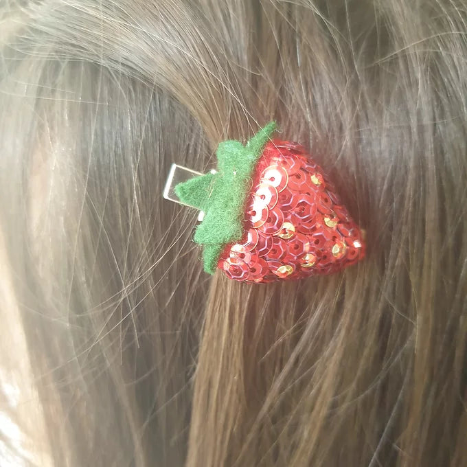 Sequin Hair Clip handmade UK, the Liv, darker red strawberry clip