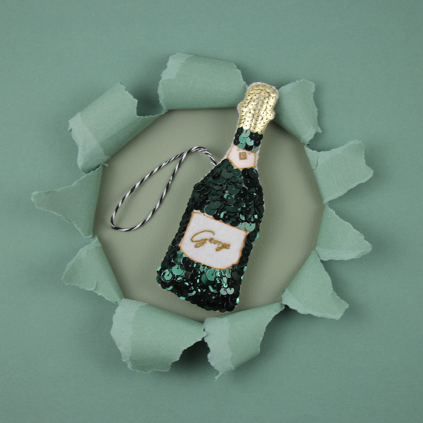 Fizz Champagne Sequin Ornament Personalised