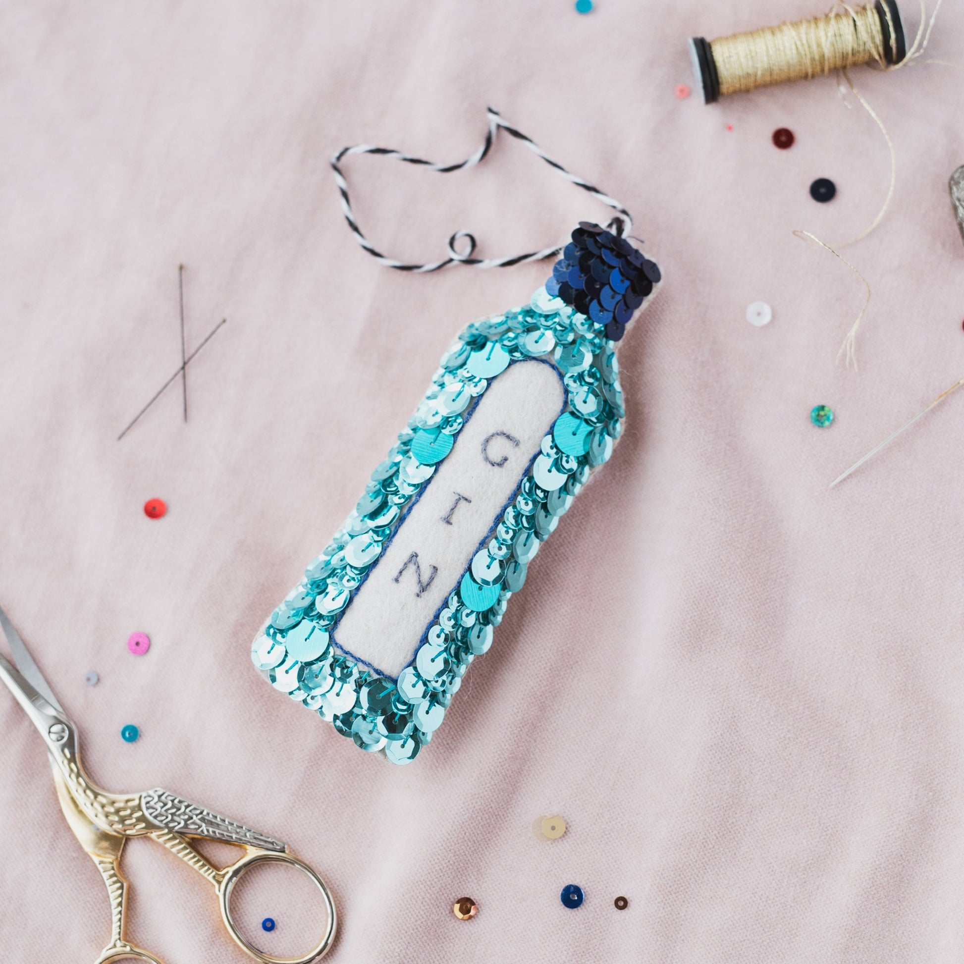 Blue Gin Sequin Hanging Decoration