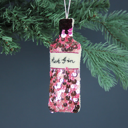 Handstitched Pink Gin Sequin Hanging Ornament