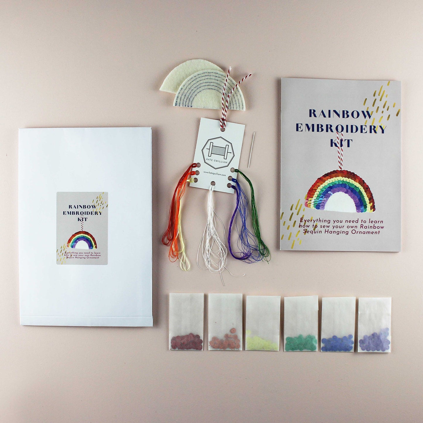 Rainbow Sequin DIY Decoration Kit, all the kit laid out flat